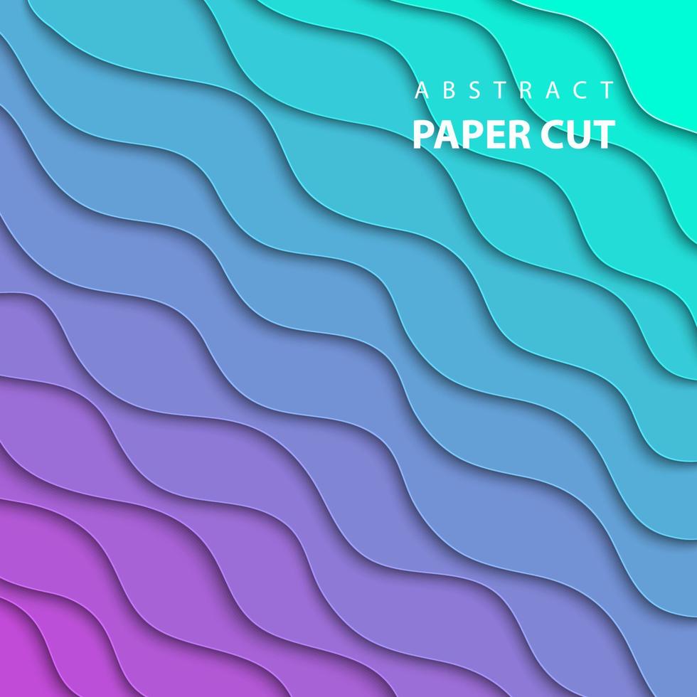 Vector background with neon lilac and turquoise gradient color paper cut geometric shapes. 3D abstract paper style, design layout for business presentations, flyers, posters, decoration, cards