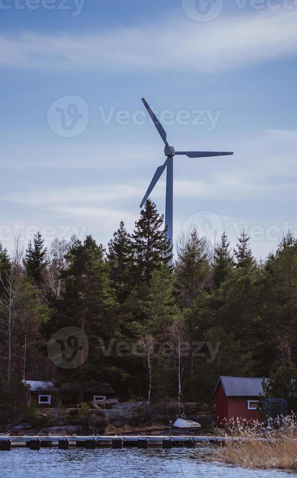 Wind turbines on sunny morning photo