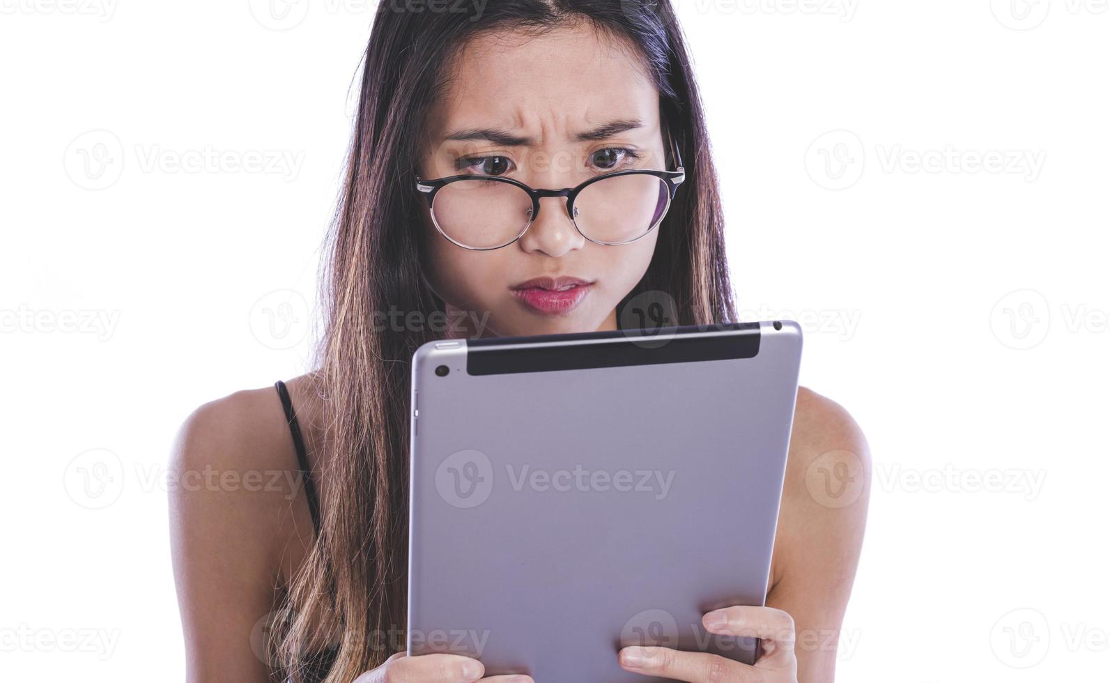 Asian woman holding tablet photo