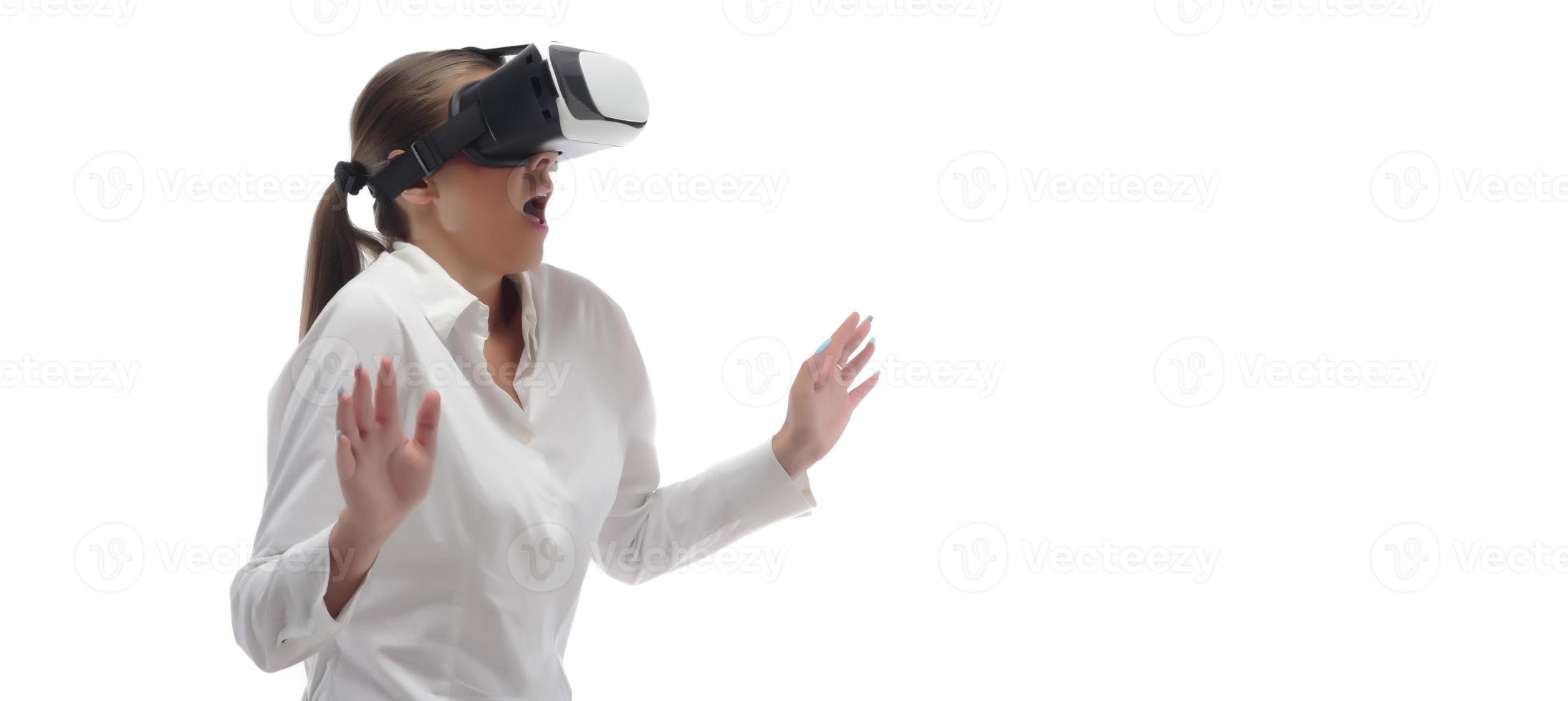 Woman with glasses of virtual reality. Future technology concept. photo