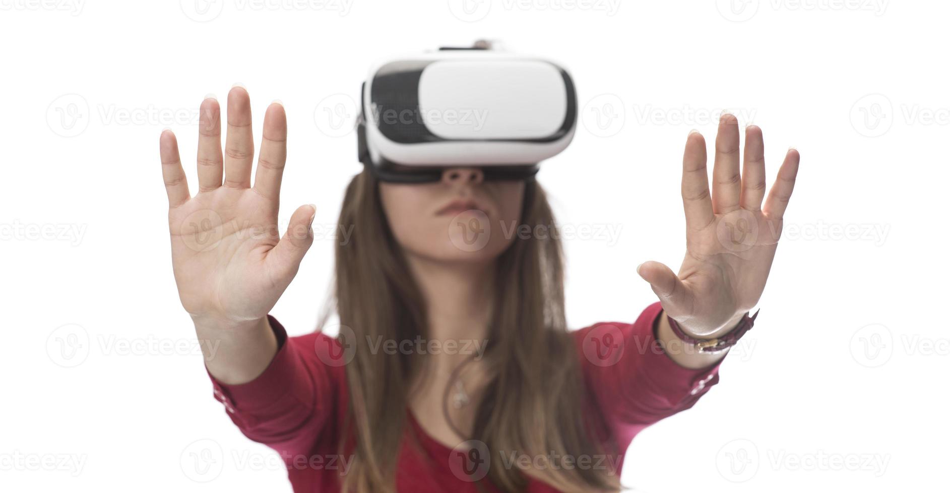 Woman with glasses of virtual reality. Future technology concept. photo