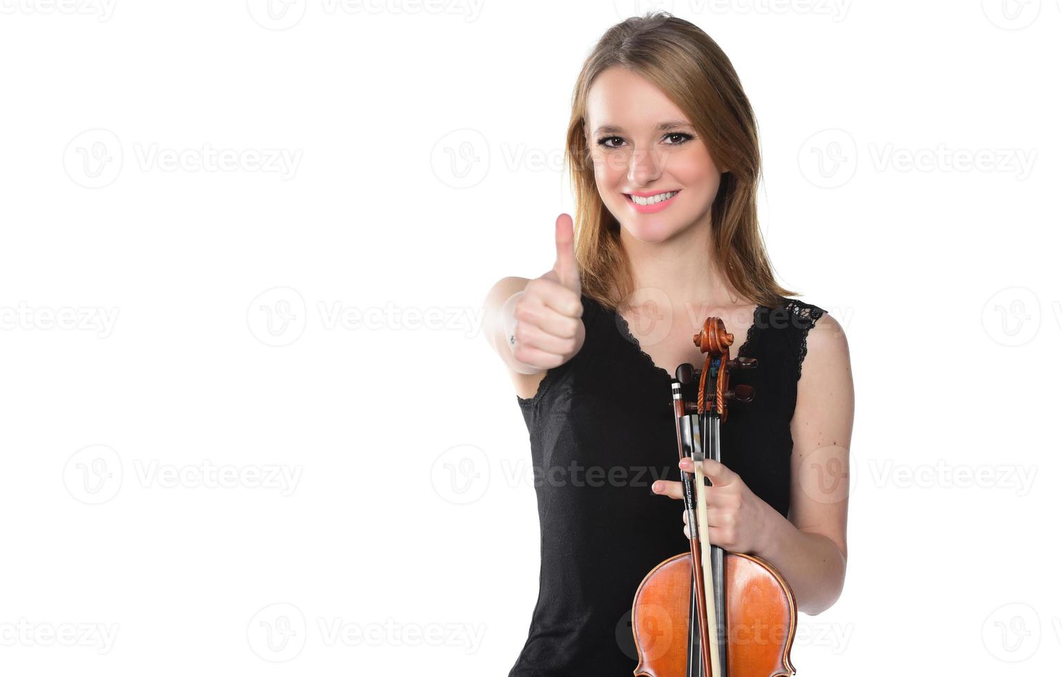 Beautiful natural blond girl playing violin. isolated on white photo