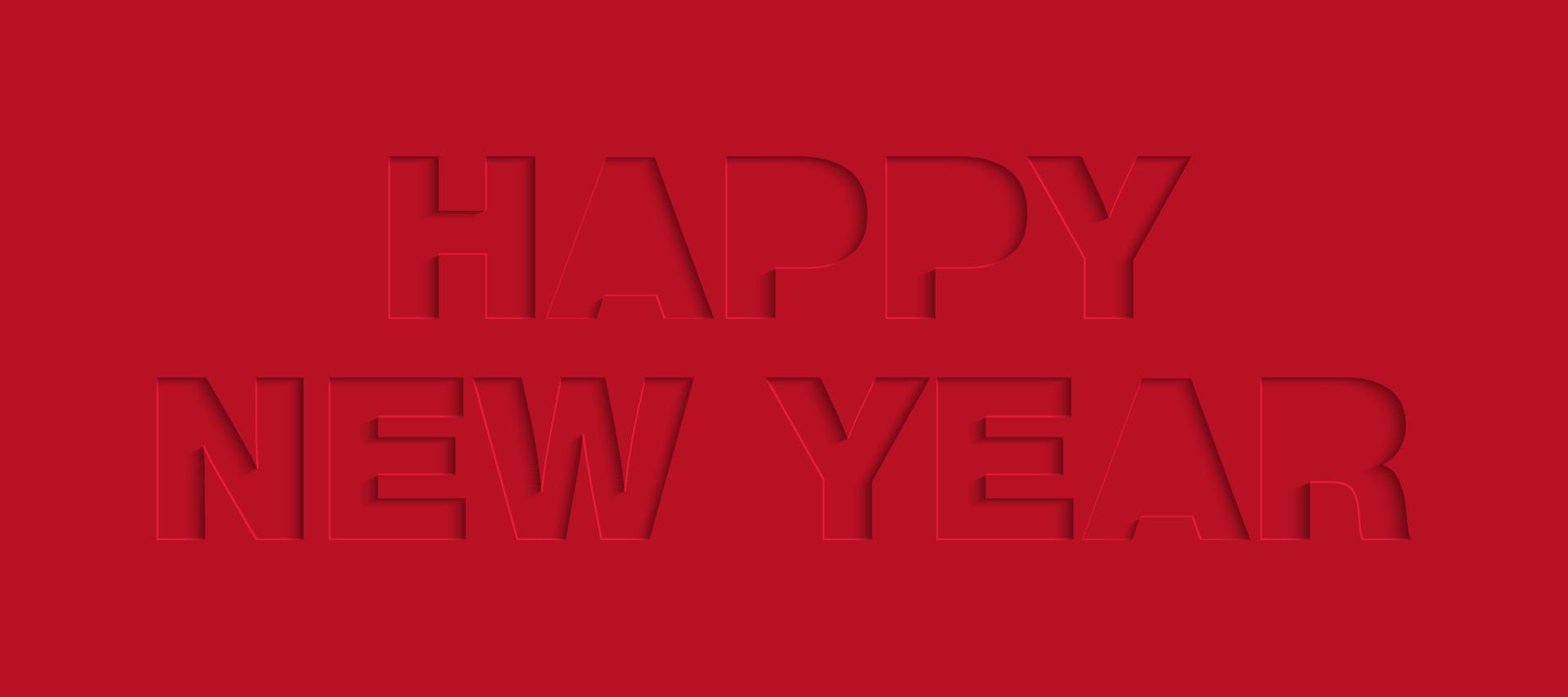 Vector craft paper cut red shapes font. 3d characters isolated, origami typeface for holidays. Neumorphism minimal style. Happy New Year for banner, cover, site, social media, business.