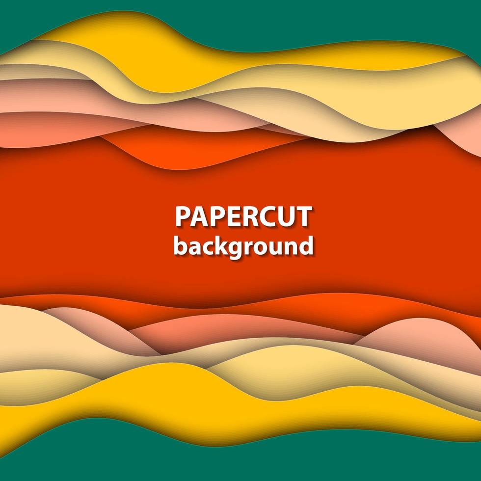 Vector background with bright yellow, red and green color paper cut shapes. 3D abstract paper art style, design layout for business presentations, flyers, posters, prints, cards, brochure cover.