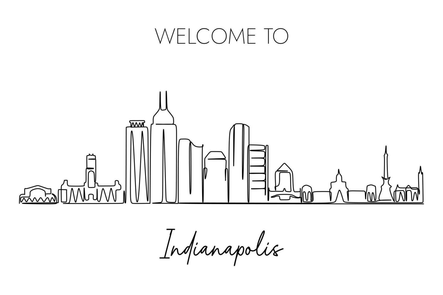 Indianapolis skyline one continuous line drawing on white background, Hand drawn style design for travel and tourism illustration vector