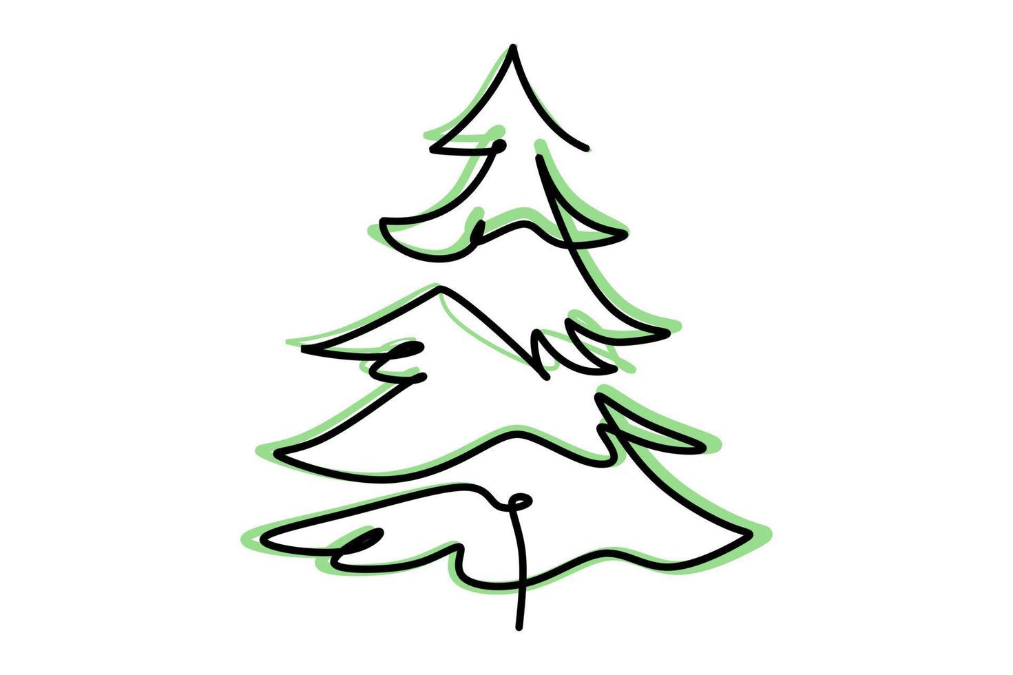 Pine tree Single continuous line drawing. Simple hand drawn style design element for Christmas holiday and new year celebration vector