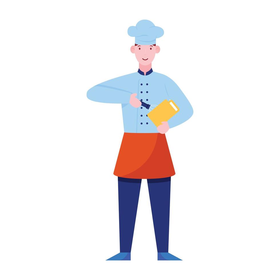 un diseño plano de cocinero profesional capacitado de ilustración de panadero vector
