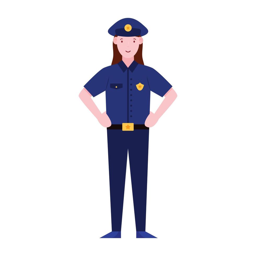 diseño plano de la oficina de policía de dama de personaje de policía vector