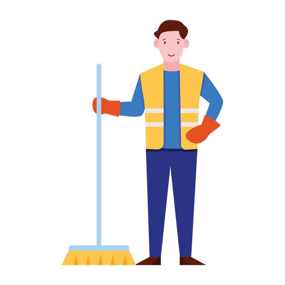 A person avatar holding mop sweeper concept vector