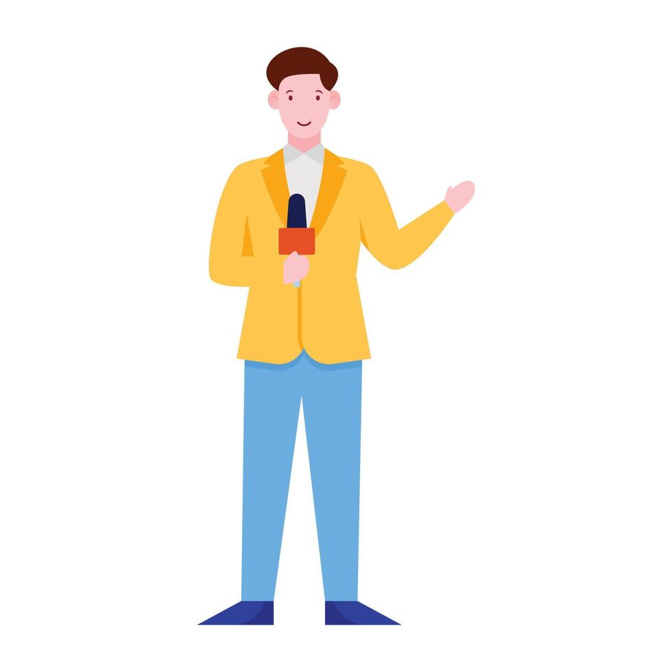 A news presenter male avatar flat style of news reporter vector