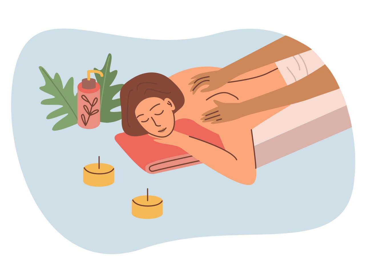 mujer spa relajándose y disfrutando de un masaje vector