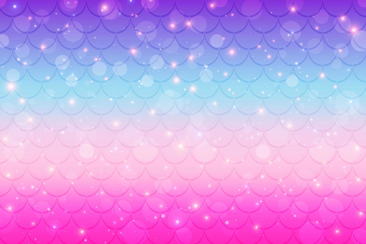 fondo de arco iris de sirena con escala y estrellas. patrón de cola de pez brillante iridiscente. textura vectorial kawaii. vector