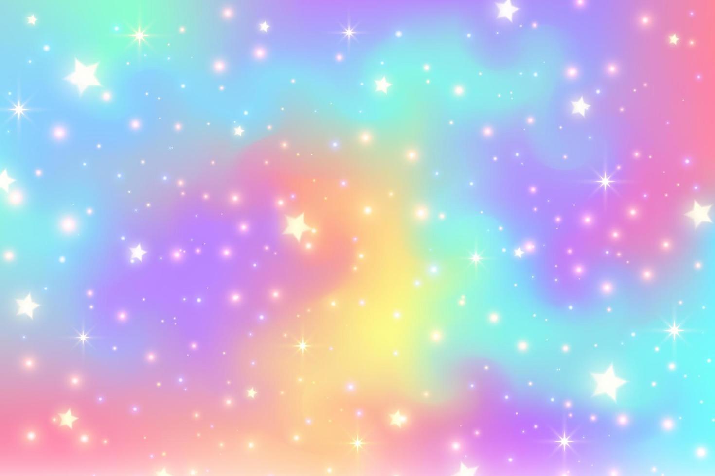 fondo de unicornio arcoiris. cielo de color degradado pastel con estrellas brillantes. espacio de galaxia rosa mágica. patrón abstracto de hada vectorial. vector