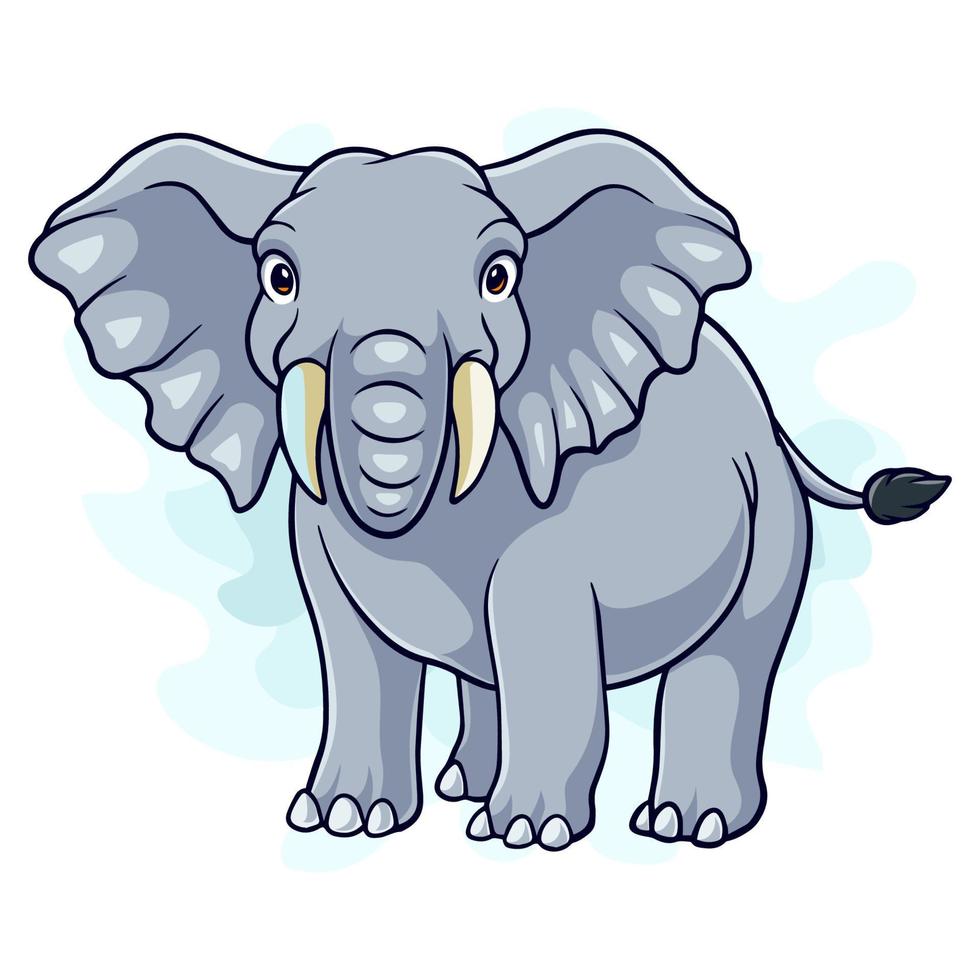 caricatura, divertido, elefante africano, aislado, blanco, plano de fondo vector