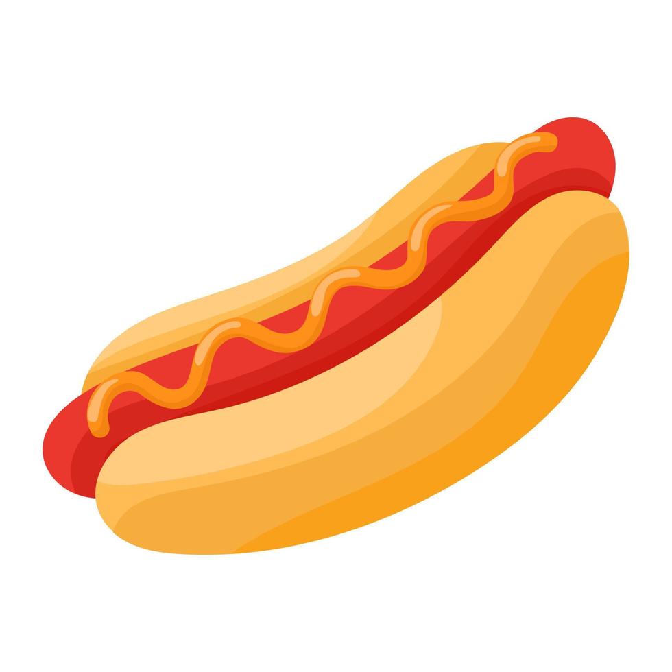 Vector isolated flat illustration of a hotdog for poster, menus, brochure, web and icon fastfood.