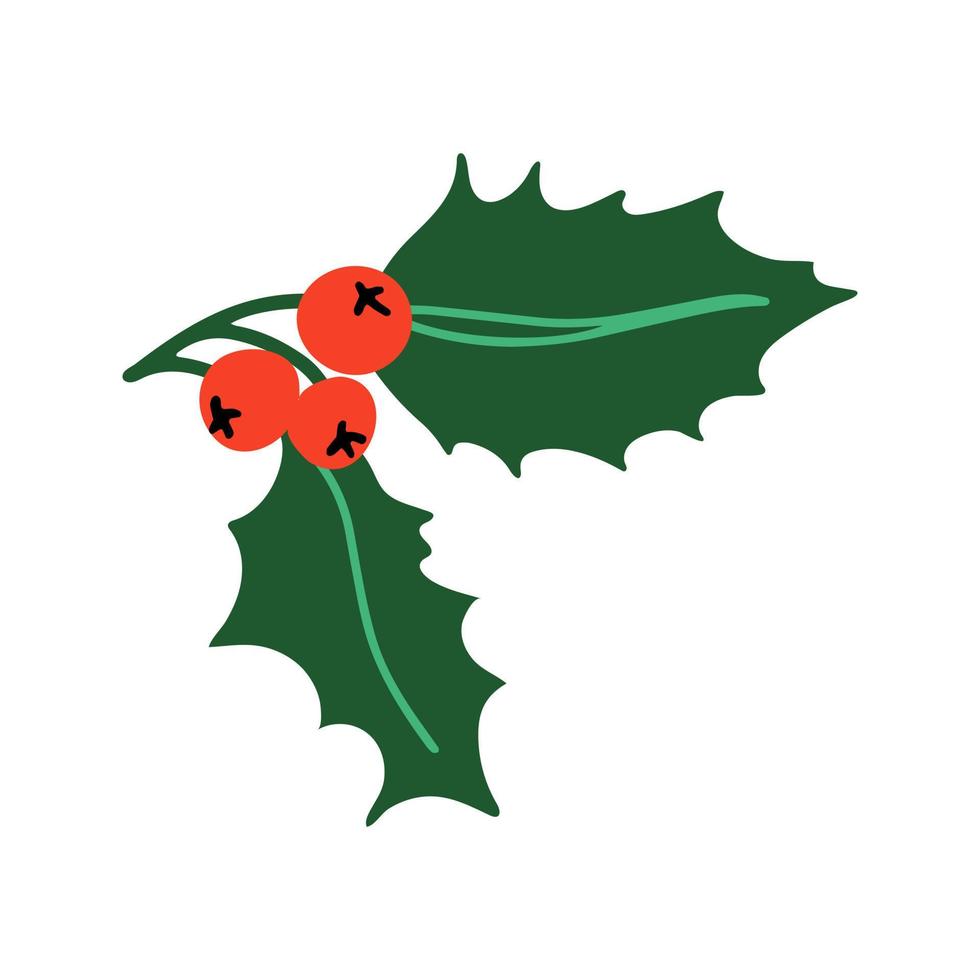 Holly berry leaves Christmas clip art. Hand drawn doodle style vector illustration.