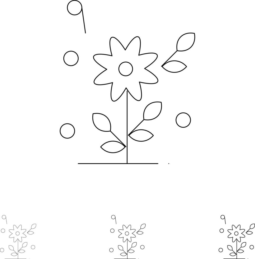 Flower Love Heart Wedding Bold and thin black line icon set vector
