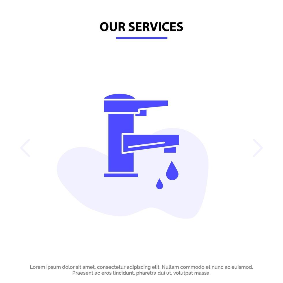 Our Services Tap water Hand Tap Water Faucet Drop Solid Glyph Icon Web card Template vector