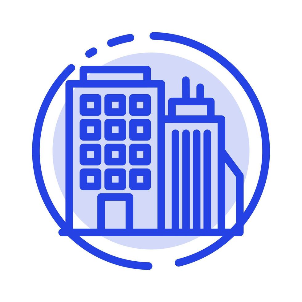 Building Office Tower Head office Blue Dotted Line Line Icon vector