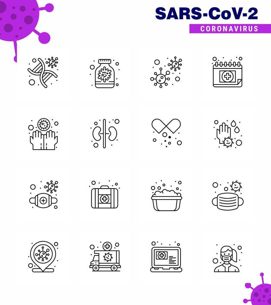 Covid19 icon set for infographic 16 Line pack such as schudule calendar bottle appointment infection viral coronavirus 2019nov disease Vector Design Elements