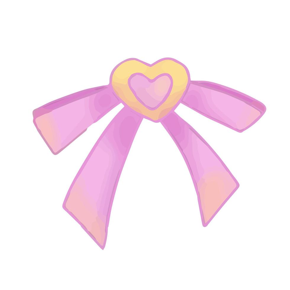 Hand drawn cute isolated clip art illustration of kawaii pink bow tie with heart vector