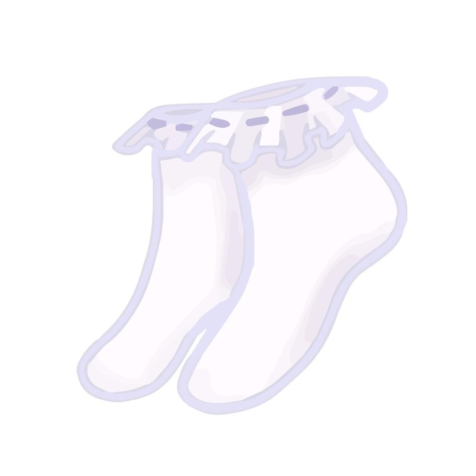 Hand-drawn cute isolated clip art illustration of a pair of white socks with ruffles vector