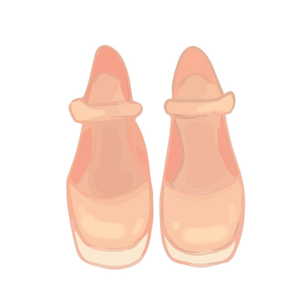 Hand-drawn isolated clip art illustration of peach pink girly Mary Jane high heel shoes. Front view of a pair of cute shoes. Vector illustration EPS 10