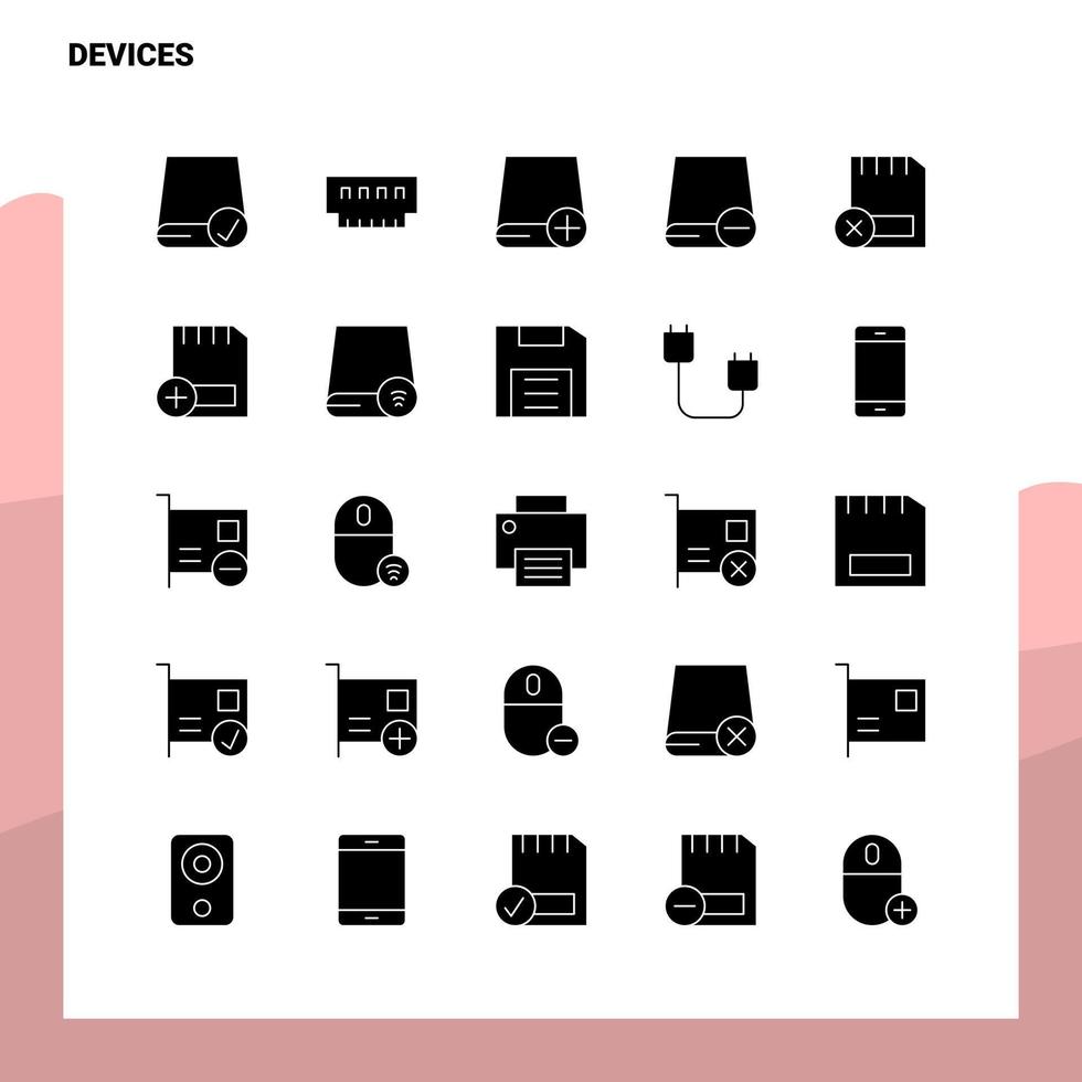 conjunto de iconos de 25 dispositivos plantilla de ilustración de vector de icono de glifo sólido para ideas web y móviles para empresa comercial