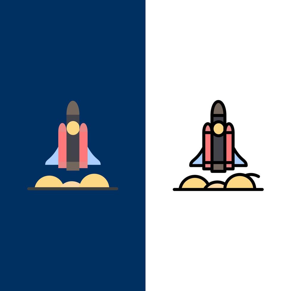 Unicorn Startup Business Rocket Startup  Icons Flat and Line Filled Icon Set Vector Blue Background