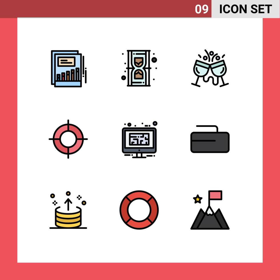 Universal Icon Symbols Group of 9 Modern Filledline Flat Colors of travel location time holiday drink Editable Vector Design Elements