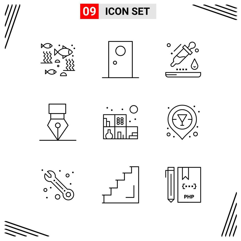 9 Icons Line Style Grid Based Creative Outline Symbols for Website Design Simple Line Icon Signs Isolated on White Background 9 Icon Set Creative Black Icon vector background