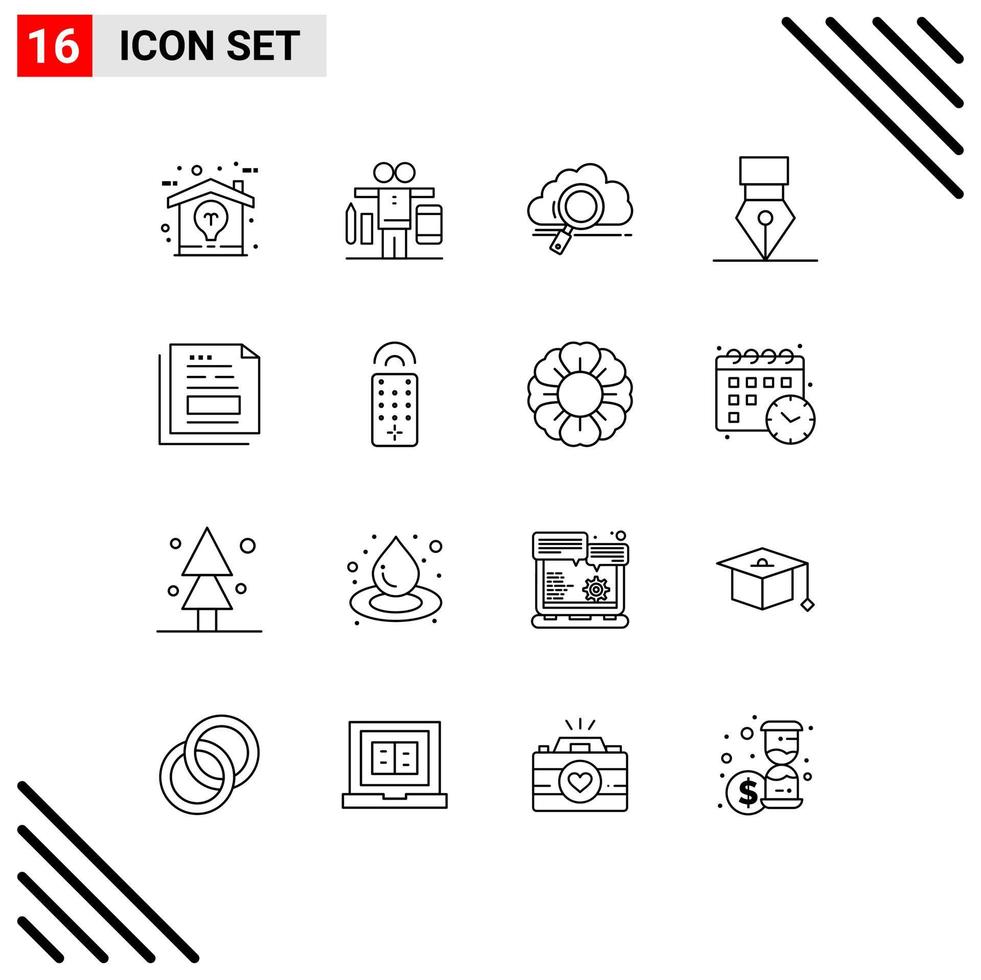 Pack of 16 creative Outlines of data design cloud award computing Editable Vector Design Elements