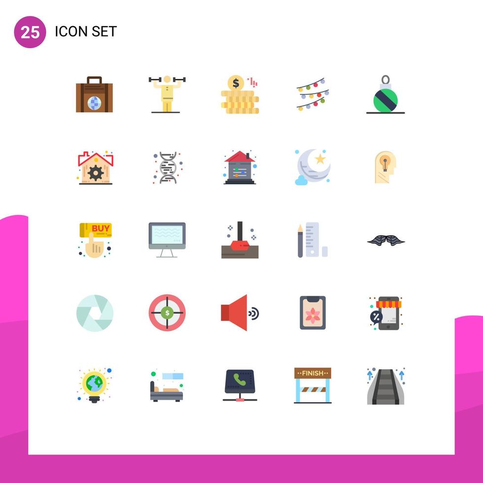 Pack of 25 Modern Flat Colors Signs and Symbols for Web Print Media such as ball celebtare strength celebrations decorations Editable Vector Design Elements