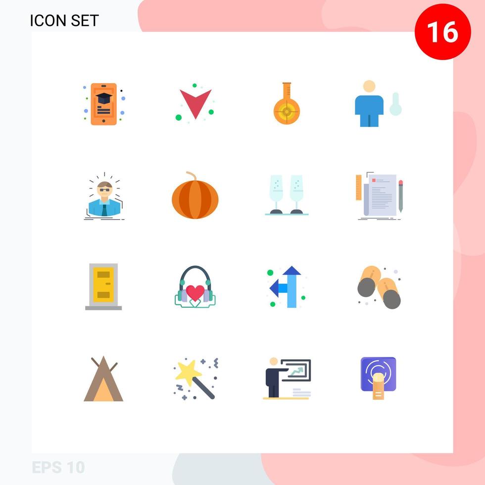 Pack of 16 Modern Flat Colors Signs and Symbols for Web Print Media such as manager human flask degrees avatar Editable Pack of Creative Vector Design Elements