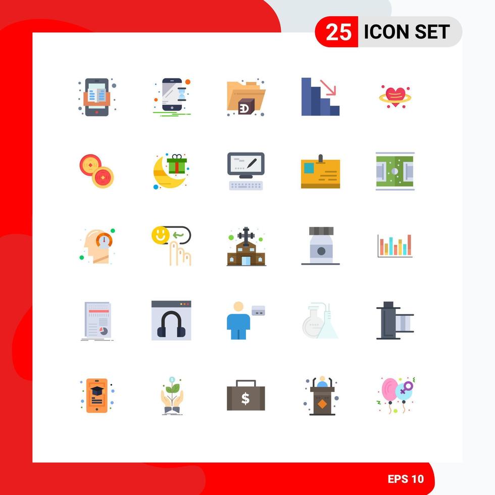 25 User Interface Flat Color Pack of modern Signs and Symbols of coins valentine printer love fall Editable Vector Design Elements