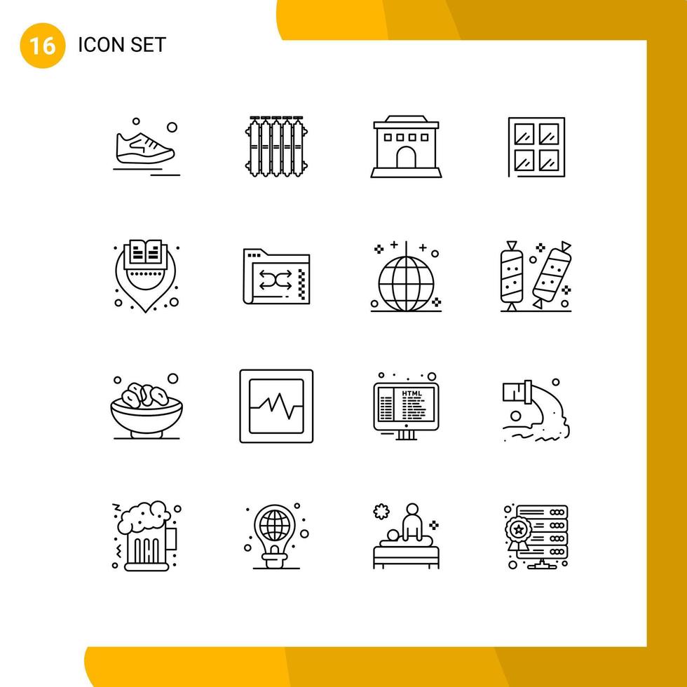 16 Thematic Vector Outlines and Editable Symbols of library building warm construction home Editable Vector Design Elements