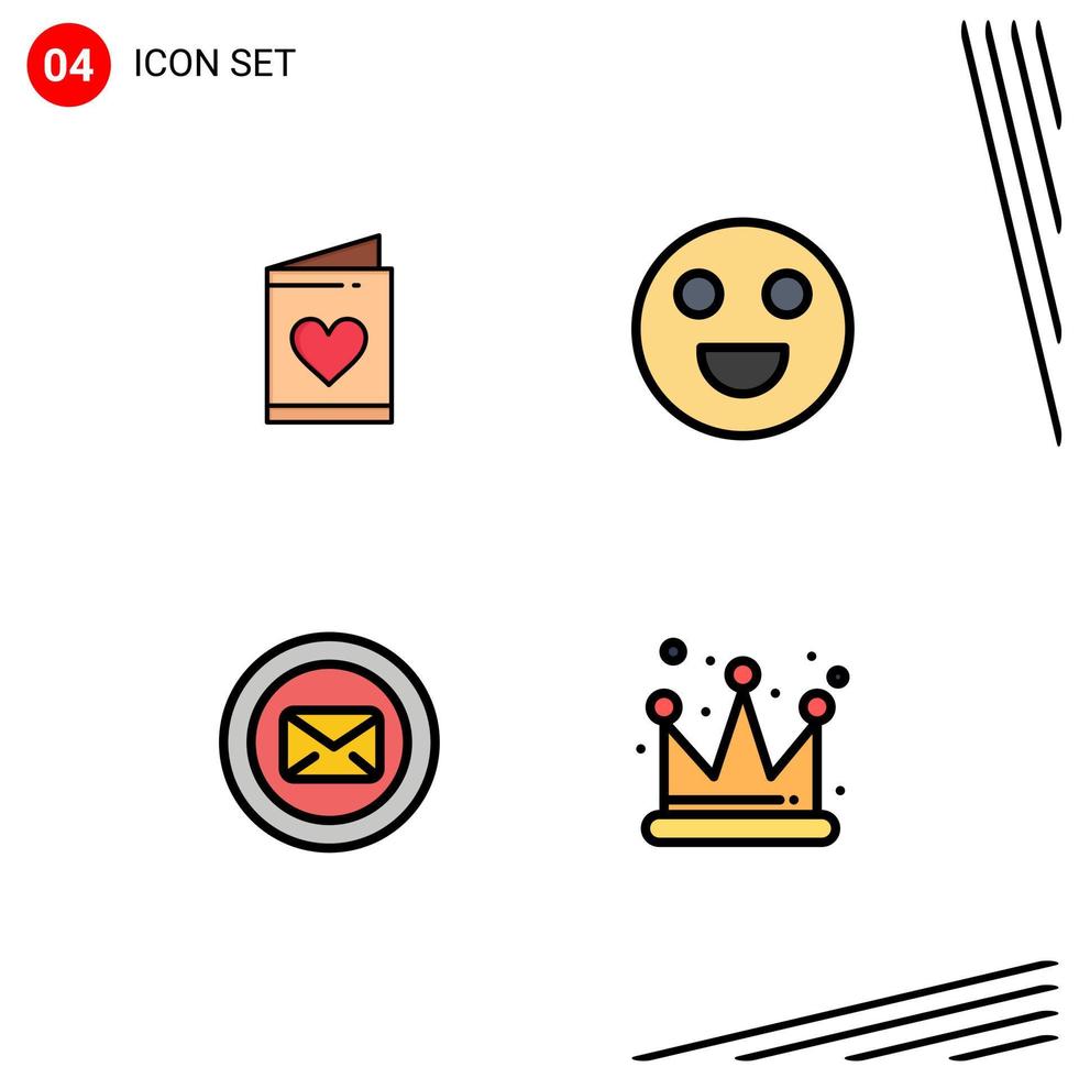 Filledline Flat Color Pack of 4 Universal Symbols of card support heart happy typing Editable Vector Design Elements