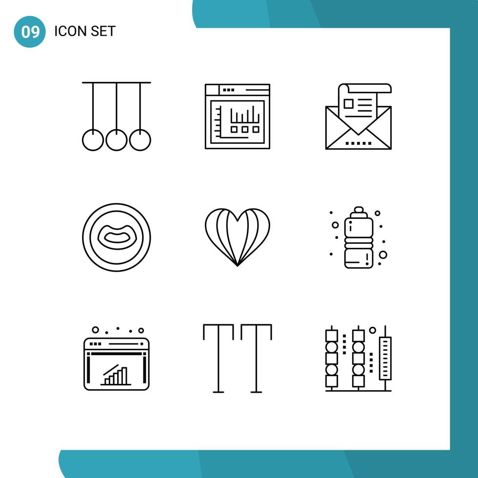 Stock Vector Icon Pack of 9 Line Signs and Symbols for heart mouth address lips letter Editable Vector Design Elements