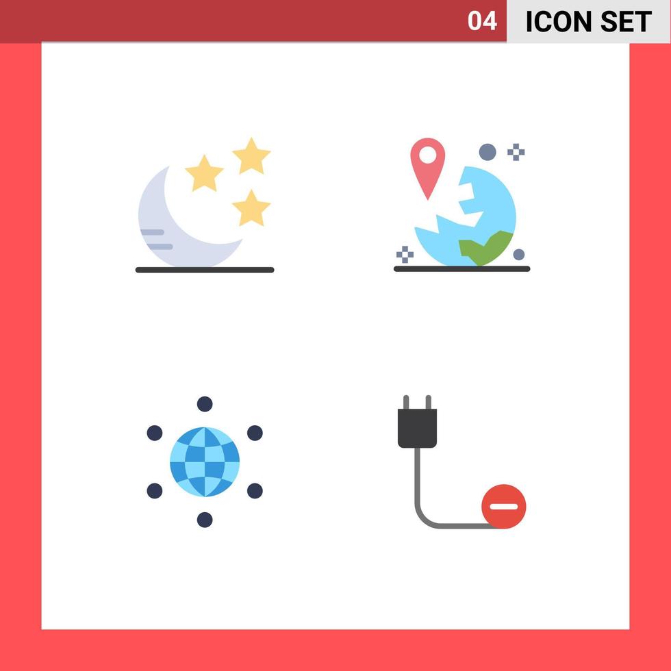 Set of 4 Vector Flat Icons on Grid for crescent globe gps marker computers Editable Vector Design Elements