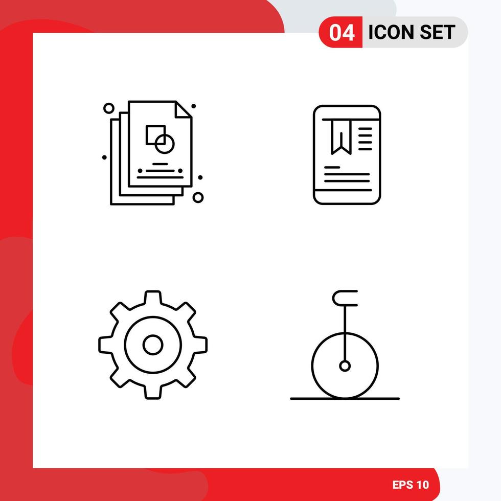 Mobile Interface Line Set of 4 Pictograms of sketch circus design oneducation transport Editable Vector Design Elements