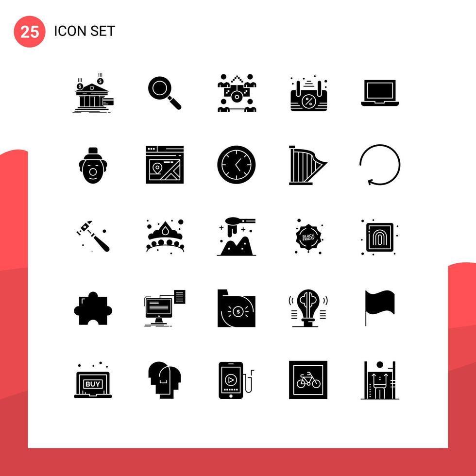 25 Thematic Vector Solid Glyphs and Editable Symbols of macbook device business open board Editable Vector Design Elements