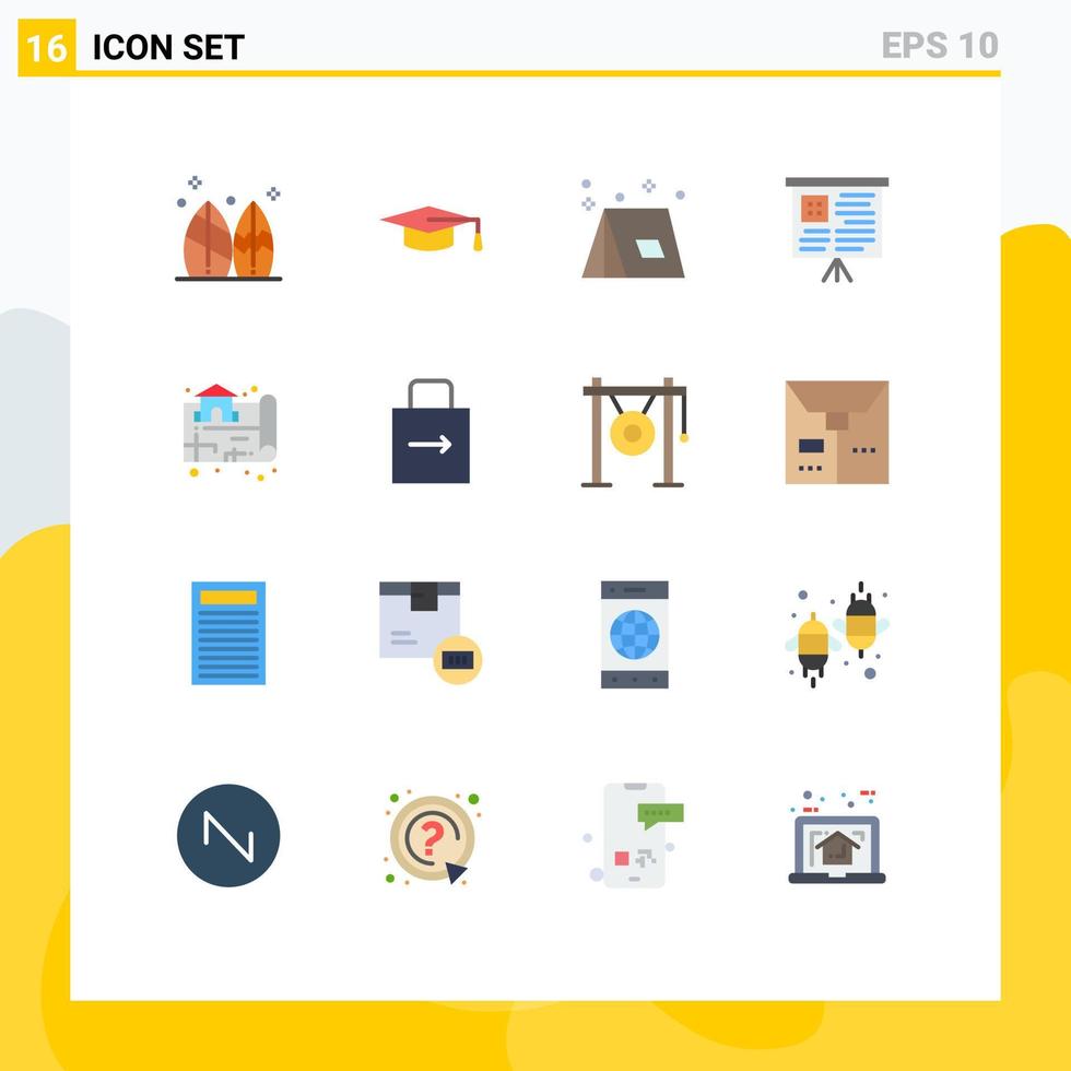 Mobile Interface Flat Color Set of 16 Pictograms of map estate camp chart travel Editable Pack of Creative Vector Design Elements