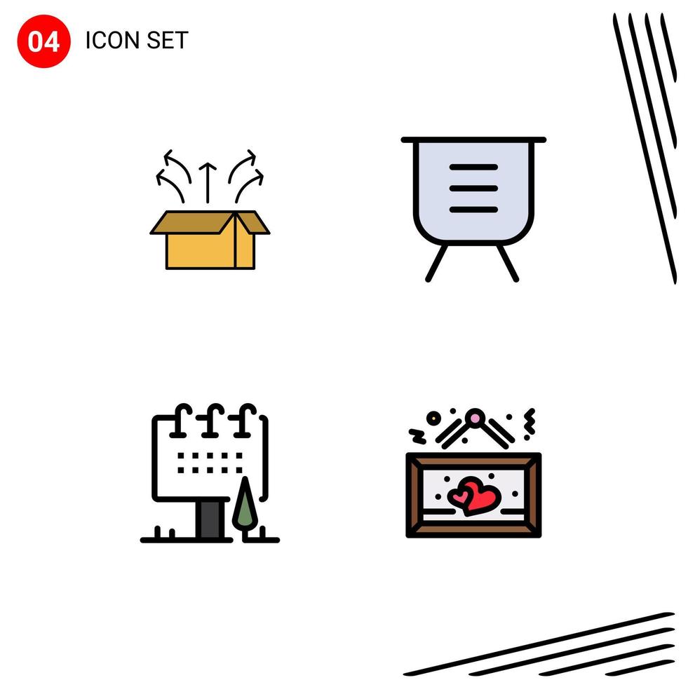 4 Filledline Flat Color concept for Websites Mobile and Apps release remove open box delete billboard Editable Vector Design Elements