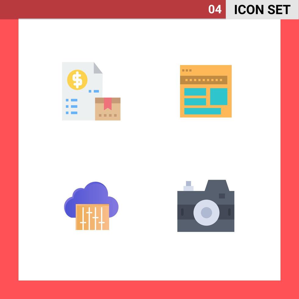 Pack of 4 Modern Flat Icons Signs and Symbols for Web Print Media such as cash page money browser webpage Editable Vector Design Elements