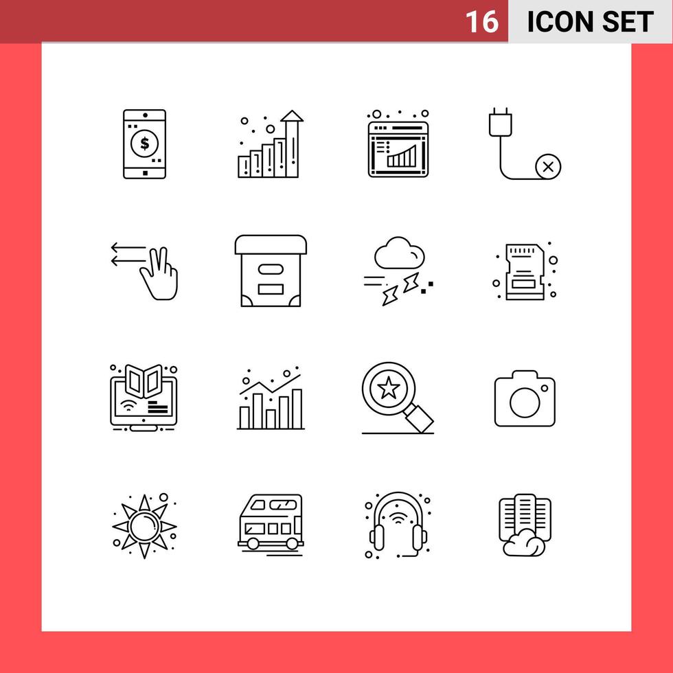 Group of 16 Modern Outlines Set for gesture hardware business disconnected cord Editable Vector Design Elements