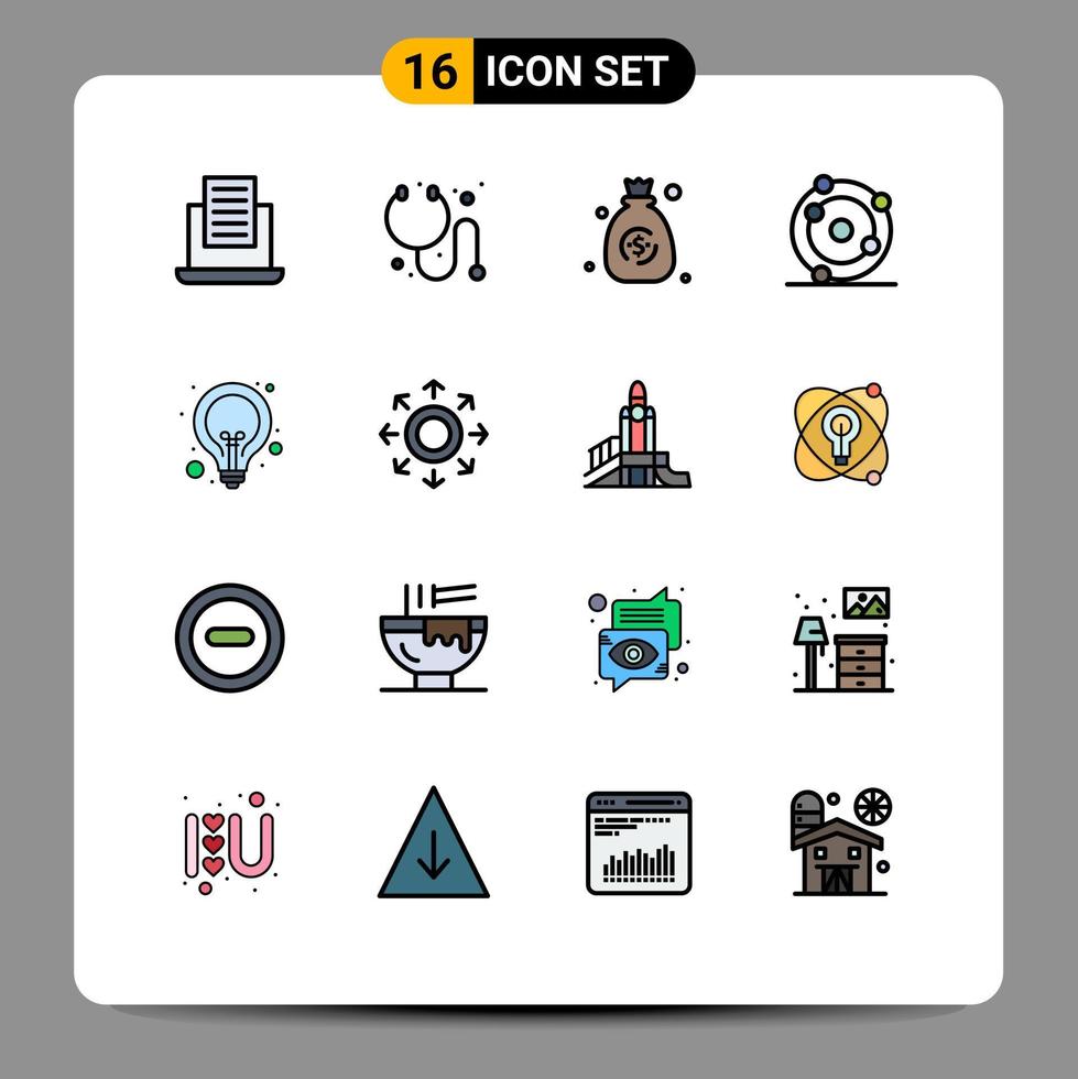 16 User Interface Flat Color Filled Line Pack of modern Signs and Symbols of web lamp money idea biochemistry Editable Creative Vector Design Elements