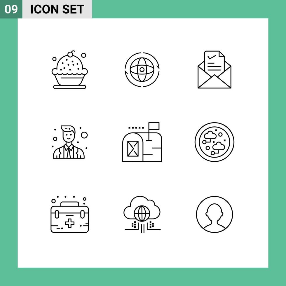 Pictogram Set of 9 Simple Outlines of officer officer attom good job Editable Vector Design Elements