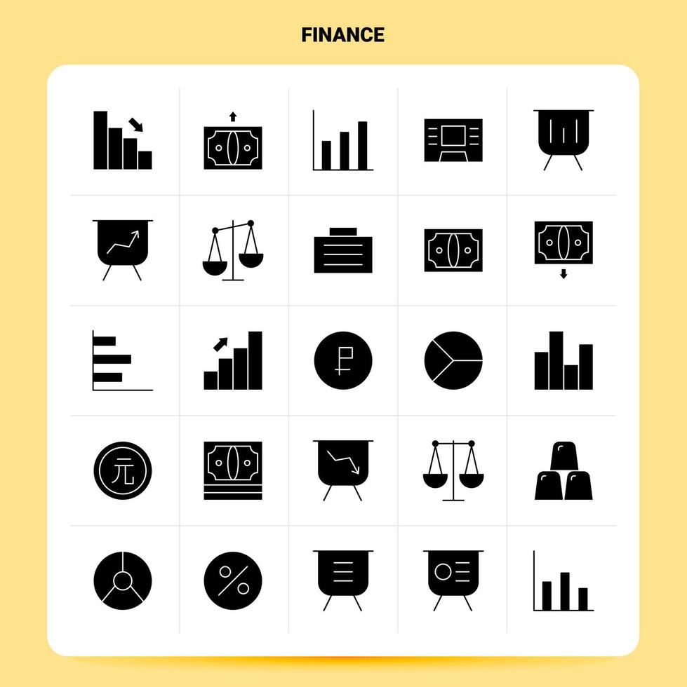 conjunto de iconos de finanzas sólidos 25 diseño de estilo de glifo vectorial conjunto de iconos negros diseño de ideas de negocios web y móvil ilustración vectorial vector