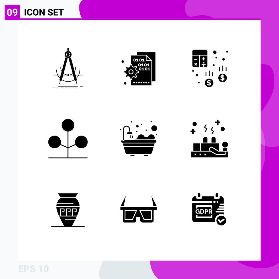 Modern Set of 9 Solid Glyphs and symbols such as nature forest page finance business Editable Vector Design Elements