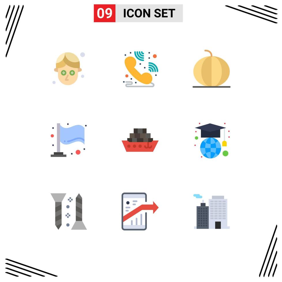 Set of 9 Modern UI Icons Symbols Signs for education ship plant cargo flag Editable Vector Design Elements